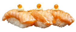 Nigiri z opalanym łososiem i kawiorem z łososia (x3)